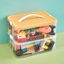 HK.sell 분리형 2단 블록 박스 장난감 레고 정리함 선반무, 노란색 선반무