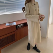 리지걸 카라 니트 긴팔 오버핏 롱원피스
