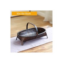 천연 대나무 직조 휴대용 보관 바구니 과일 스낵 디저트 케이크 내구성 휴대용 테이블 차 세트 상자 찻잔 찻주전자, Basket-30x18x16cm