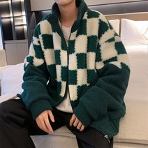 SP1111509 뽀글이 자켓 커플 후리스 집업 점퍼 체크무늬 바둑판 오버핏 재킷