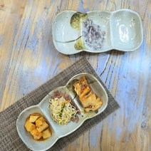 수국 도자기 3칸 반찬 나눔접시, 빨강, 대