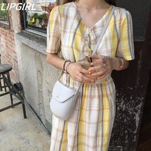 립걸러빈 체크 린넨원피스