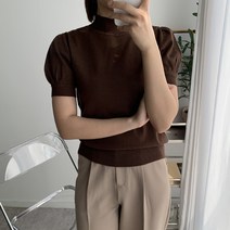 뜨개진 여성용 숄더 퍼프 제네러스 반폴라 반팔 니트
