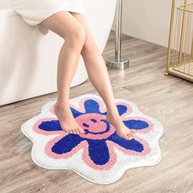 해바라기 러그 스마일리 페이스 러그 69.9cm(27.6인치) 귀여운 꽃 모양 욕실 러그 미끄럼 방지 흡수성 욕실 매트 카펫 꽃 바닥 매트 공간 러그 여아 침실 거실 플러시 샤워, Yellow