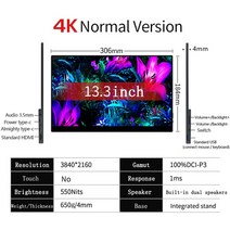 서브모니터 Xbox 스위치 노트북용 OLED 4K UHD 터치스크린 휴대용 모니터 C타입 HDMI 호환 외부 게이밍 15.6 인치, 영국 플러그, 15.6 OLED 4K