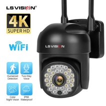 LS VISION-8mp 4K 카메라 와이파이 PTZ IP 보안 외부 실외 카메라 비디오 감시 무선 웹캠 2MP 광학 줌 캠, 8MP Add 128G Card, 미국 플러그