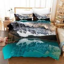 라클라우드침대 스노우 마운틴 풍경 침구 세트 호수 침대 이불 커버 홈 데코 트윈 싱글 퀸 킹 사이즈 패션 트리 스카이 클라우드, [11] EU SK260x220cm, [13] 13