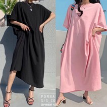 수니베 뿜뿜가오리박시원피스 빅사이즈 오버핏 홈웨어 등원룩 여성 롱 여름 반팔 큰사이즈 30대 40대 50대