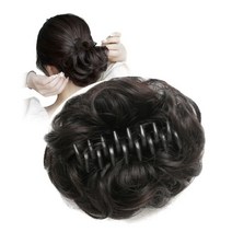 온리정 부분가발 집게핀형 펌스타일 왕 똥머리가발, 다크 브라운, 1개