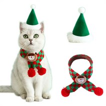 애견 고양이 강아지 크리스마스 모자 스카프 겸 머플러, 초록의