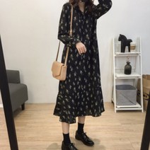 살랑살랑 봄 가을 살랑살랑 쉬폰 긴팔 롱 원피스 44-66사이즈