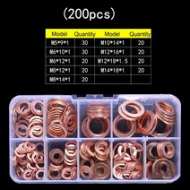300/280/200Pcs 구리 와셔 가스켓 너트 및 볼트 M5-M20 세트 플랫 링 씰 구색 키트 웅덩이 플매트 카펫 러, 01 200pcs