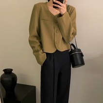 노카라 크롭 여성 숏 자켓 정장 아우터 심플 데일리룩