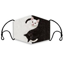흑백 고양이 얼굴 마스크 3dprinting 빨 재사용 가능한 입 보호 1pc, [01] A