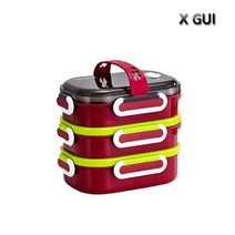 X GUI스텐 직장인도시락통 사각보온도시락 2단 3단, 레드, 1개