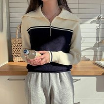 올리비에스클로젯 하프 배색 카라 집업 니트 O2302KN050A