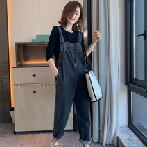 데님 멜빵 슬림 티셔츠 세트 류 패션 오리엔탈 점프수트 데님오버롤 캐주얼 점프슈트 면와이드팬츠