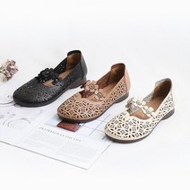 스위프 데이지 플라워 밴딩 가죽 펀칭 성인 여성로퍼