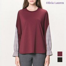 올리비아로렌 슬리브 체크 패치 티셔츠 VOIALUF8231