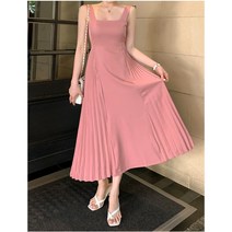 뷔스티에 나시 허리끈 A라인 플리츠 주름 롱 원피스