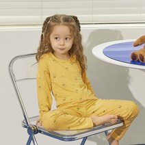 수아팜 여아용 머스터드 토끼 긴팔 수면 잠옷 상하 세트