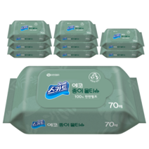 스카트 에코 종이 물티슈 70매 100% 천연펄프, 9팩