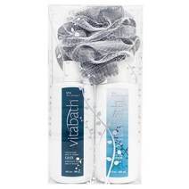 Vitabath Spa Skin Therapy 에브리데이 스킨케어 세트 모이스처라이징 샤워 젤 워시 리바이빙 로션 및 각질 제거 바디 스크러버 푸프 - 상쾌한 폼 클렌저 및 건조, Ocean_10 Ounce, 1개