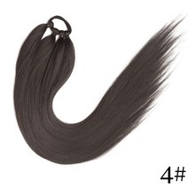 붙임머리 AZQUEEN-26 인치 긴 포니테일 및 고무 밴드 래핑 블랙 브라운 가발 헤어피스 부분가발복싱 브레이드, [04] 4