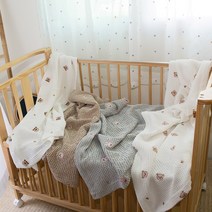 네이처스티치 볼빨간 아기동물들 자수 모달 와플 여름/간절기 블랭킷 아기 유모차 카시트 낮잠 이불, 아기비숑