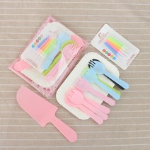 빈티지 디저트 커트러리 포크 나이프 생일 케이크 식기 200세트 일회용 와 접시 콤비 플라스틱 식판 종이접시 캔들 세트, 15 10접시10컬러 스푼 캔들200세트