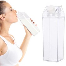 등산 운동 초등 대용량 다이어트 캐릭터 물통 투명보틀 500ml 물 우유 상자 모양 식품 등급 음료 용기 간단한 물 항아리 재사용 가능한 음료, 1000ml