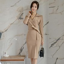 여성 가을 카라 슬림 타이트 자켓형 랩 롱 원피스 하객룩
