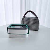 태주리빙 2단 스텐도시락통 + 수저 + 도시락 가방 세트, 스타 그린