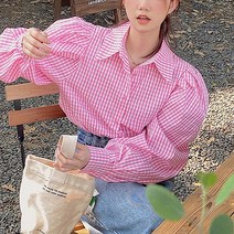 대박난박양 퍼프 체크 블라우스