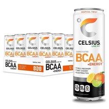 셀시우스 CELSIUS BCAA + Energy 리브핏 에너지 탄산음료 트로피칼 트위스트 12fl oz(355ml) x 12캔, 12개, 355ml