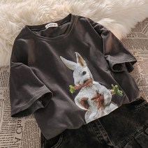 새는 것을 줍다 전문점 철회함 마름질 잔품명세서 아메카지스타일 클래식 래빗걸반팔티 여성 여름 반소매셔츠