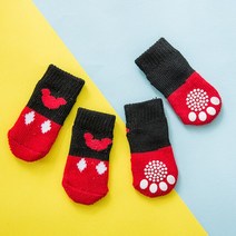 강아지 양말 귀여운 애완견 양말 프린트 미끄럼 방지 강아지 신발 보호대 제품 작은 종 스피츠 요크 개, 03 Red Mickey_03 L