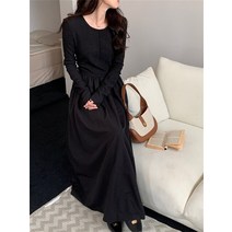 린넨 원피스 가을 롱 면 루즈핏 반팔 니트 Alien kitty high west bottoming dress a-line women ol 2022 work wear slim