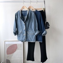노카라 루즈 오버 핏 연청 진청 데님 자켓 가디건 2컬러