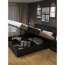 모던 대용량 수납 리프트업 침대 공간 그레이 공간, 블랙 침대 1500mmx1900mm