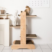 그린웨일 그린웨일 B3 미니 고급 원목 알루미늄 중형 캣폴 고양이 캣타워 3단, 카키 베이지 카펫