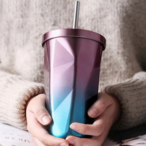 470ml 그라데이션 레이저 각인 텀블러 핑크 아이스 스테인리스 빨대 주문제작