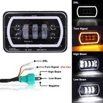 오토바이헤드라이트 1pcs LED 빛 봉인 된 빔 헤드 램프 화이트 DRL 노란색 차례 신호 4x6 인치 오토바이 라, 01 black