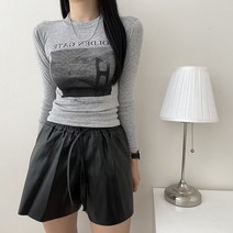 VANANA2 국내생산 힙한 프린팅 미니멀 슬림 쫀쫀 골든 라운드 긴팔 티셔츠