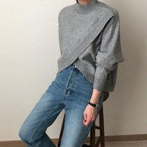 셀럽하우스 완소 터틀넥 크로스 꾸안꾸 여대생 스웨터 반목 니트