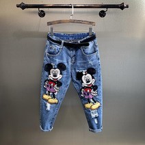 [PINK LITCHI]여성 미키 데님바지 9부 데미지 청바지 M510Ting510NZ03