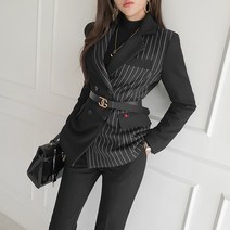 여자 인싸 투피스 세트 추동 네임 스트라이프 정장 코트+슬림 팬츠