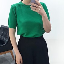 여자 기본 무지 라운드 봄 여름 가을 반팔니트 9color