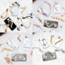 아이수트 핸드메이드 핸드폰 스트랩 손목 핑거스트랩 곰돌이 아크릴 파스텔 하트고리 캔디 폼폼 오로라 플라워 팬던트 체인 베스트 100 모든기종 사용가능, 47_리본곰돌이민트