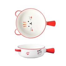 유미코 북유럽풍 손잡이 라면그릇 이쁜 그라탕릇 그라탕 접시 파스타그릇, 귀가 있음, 고양이